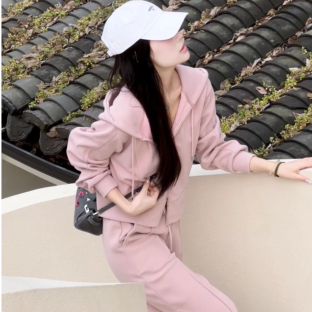 QQ2025时尚套装春款韩版宽松休闲两件套简约显瘦阔腿连帽百搭