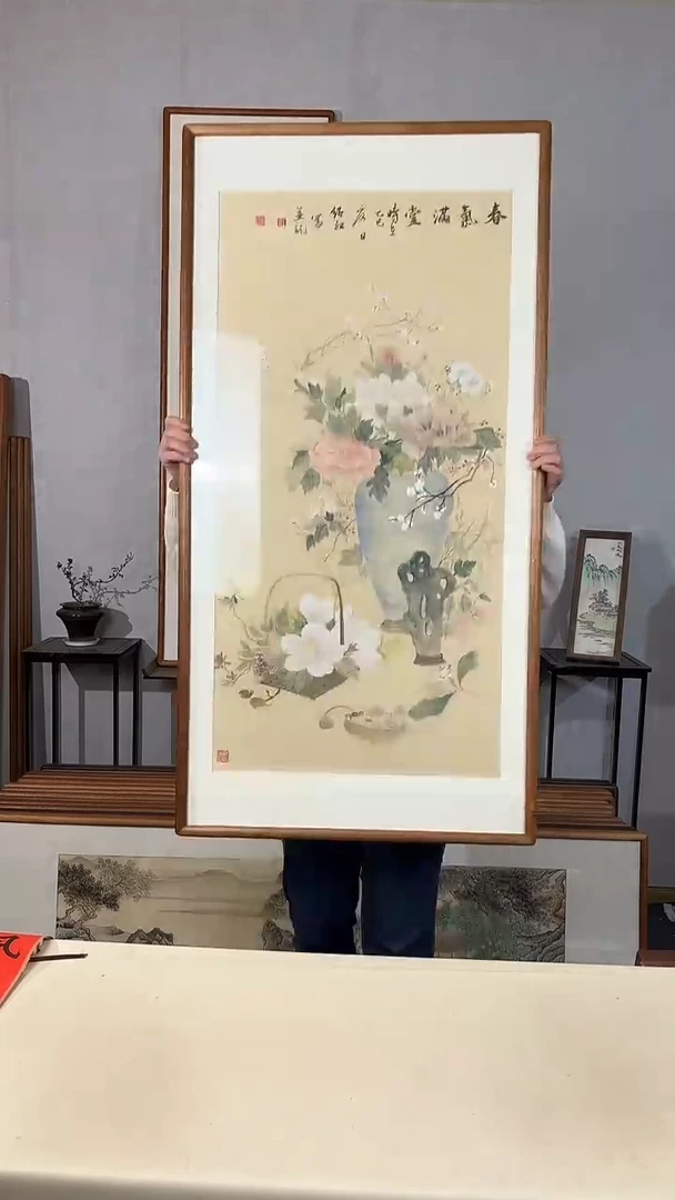 国画手绘*春气满堂*62*122cm带框发货