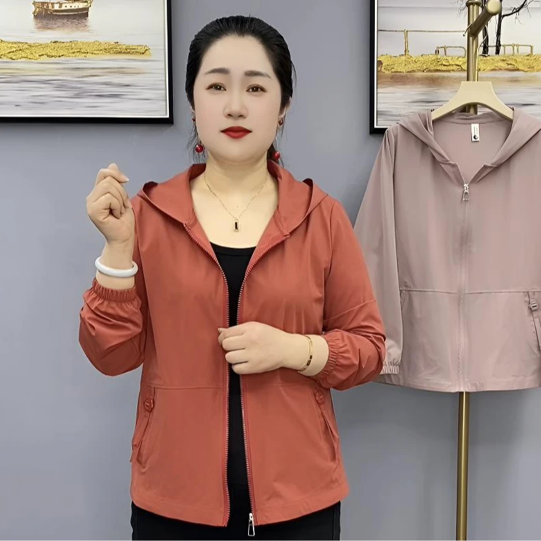 春夏新款时尚洋气休闲百搭显瘦连帽妈妈装单层薄外套807款