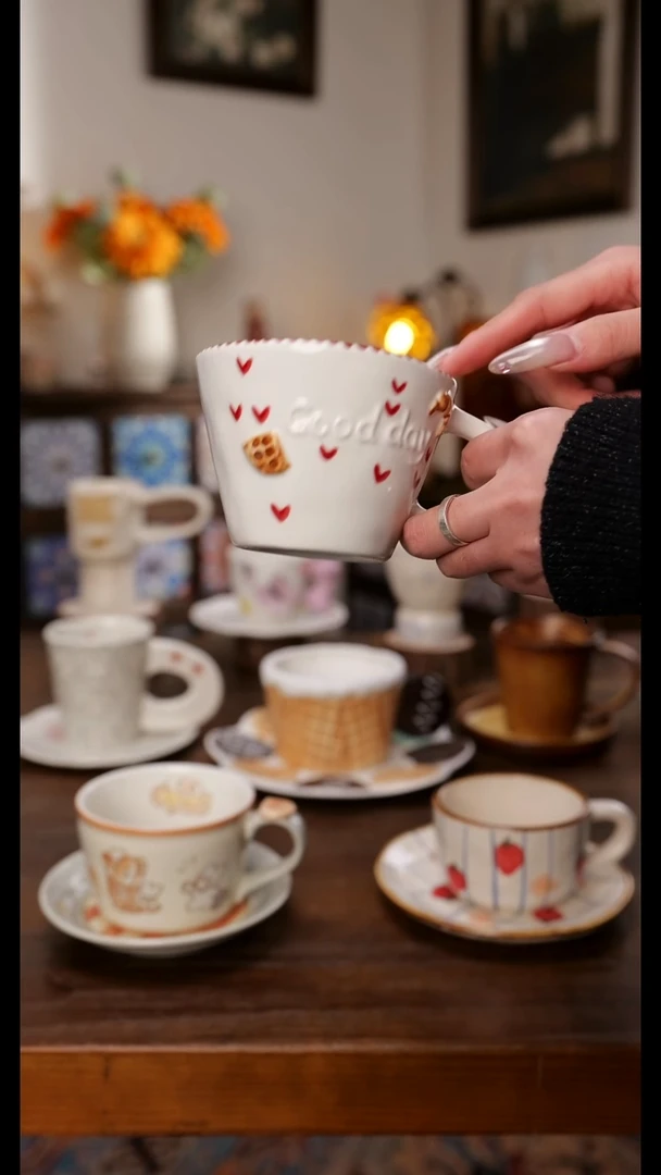 陶瓷便携款牛角包咖啡杯