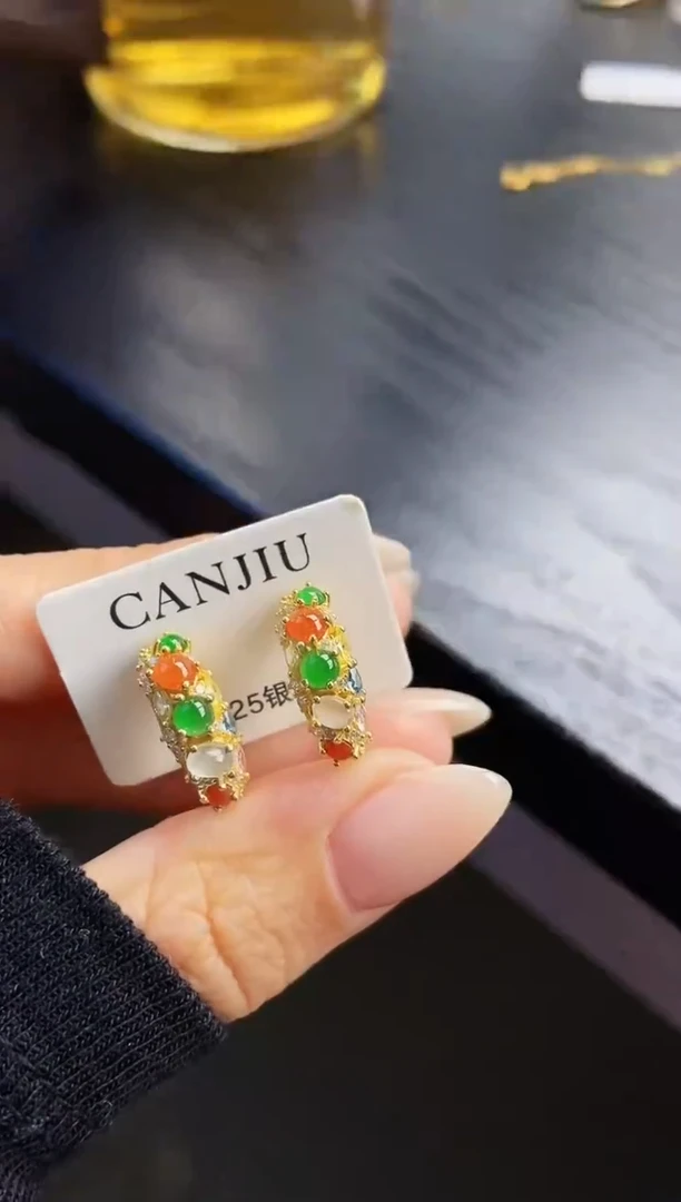 银S925镶嵌翡翠耳饰12