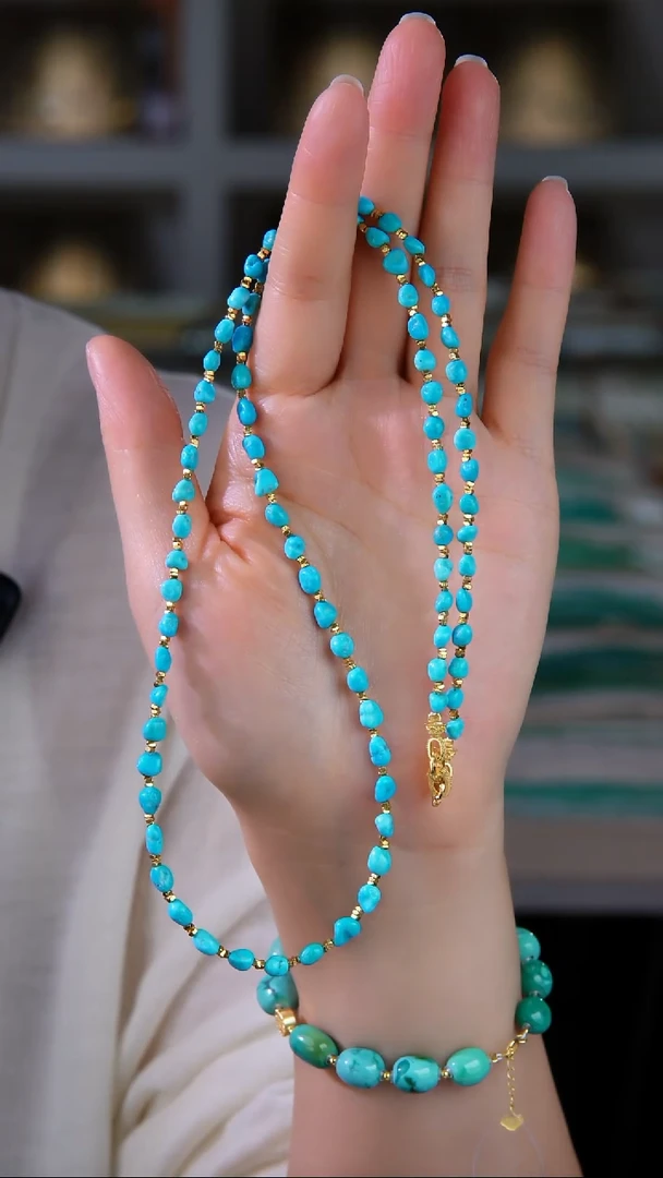 银S925镀金镶嵌绿松石项链多样性发货