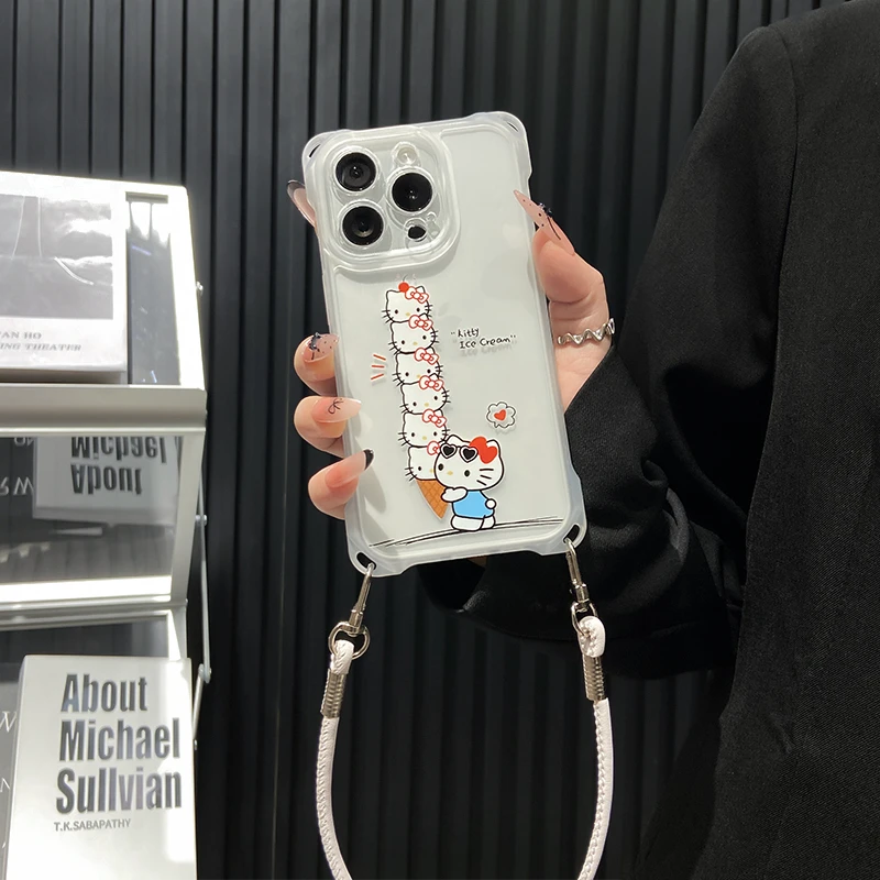 冰淇淋叠叠凯蒂适用苹果16promax手机壳防摔挂绳华为p70小米可爱
