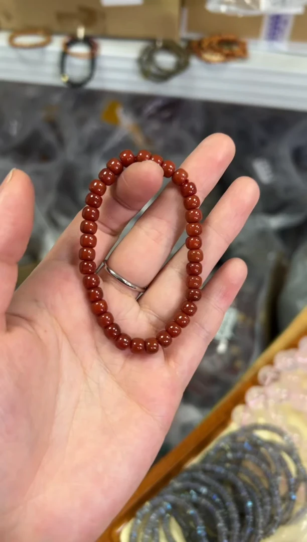 【闪购商品】玛瑙/玉髓手链未镶嵌满肉柿子红小桶珠手链[3291]