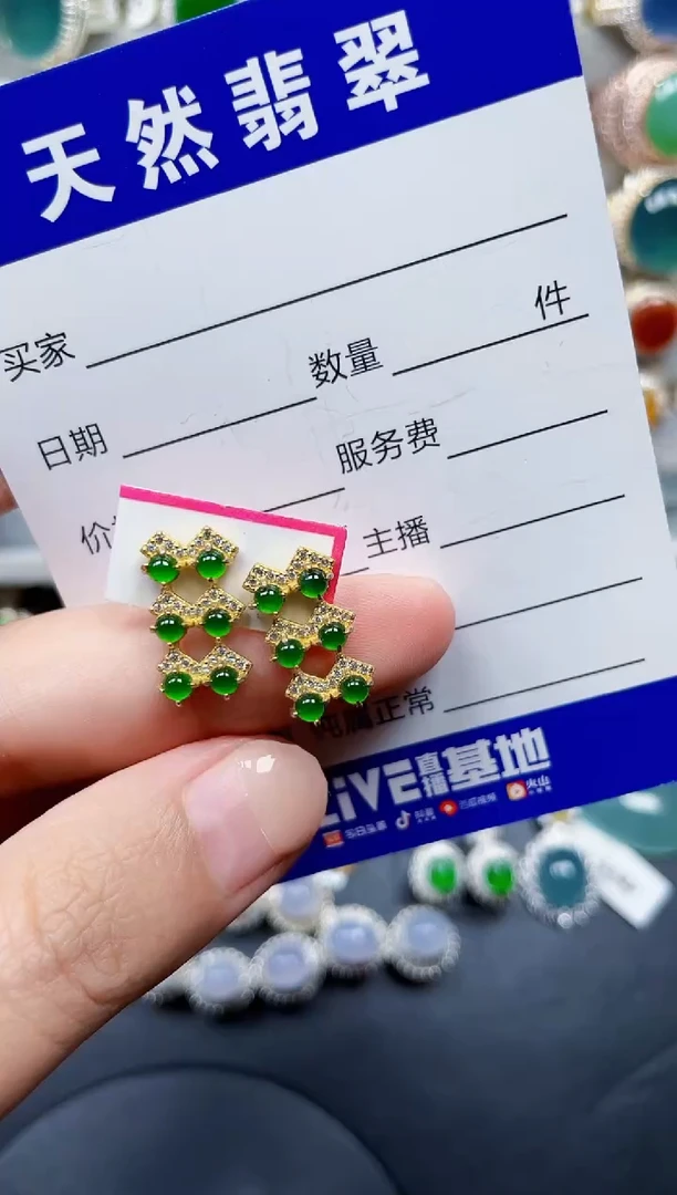 银S925镶嵌翡翠耳饰175