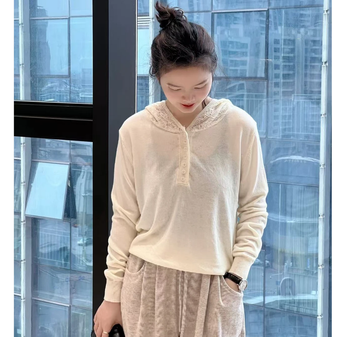 普拉那 627镂空钩花连帽女欧洲站春装新款欧货女装打底小衫潮款