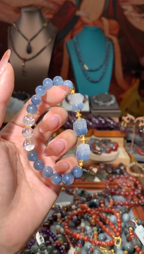 未镶嵌珠宝半成品水晶蓝兔毛貔貅DIY手串