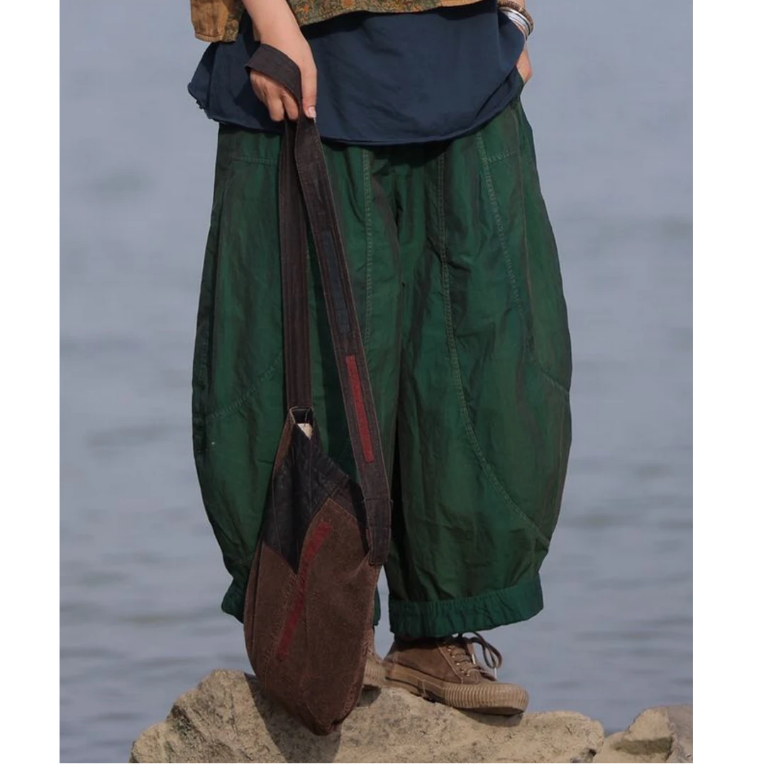 古兰木3632做旧半松紧腰休闲裤子