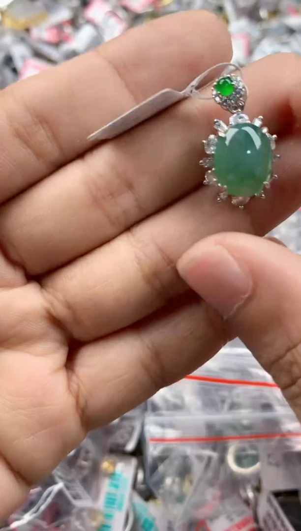 银S925镶嵌戒指翡翠666----7