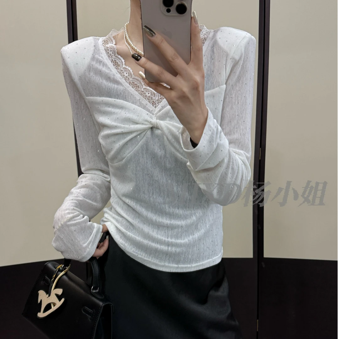 【MIXD杨小姐定制】2025春款设计感扭结蕾丝边显瘦百搭上衣