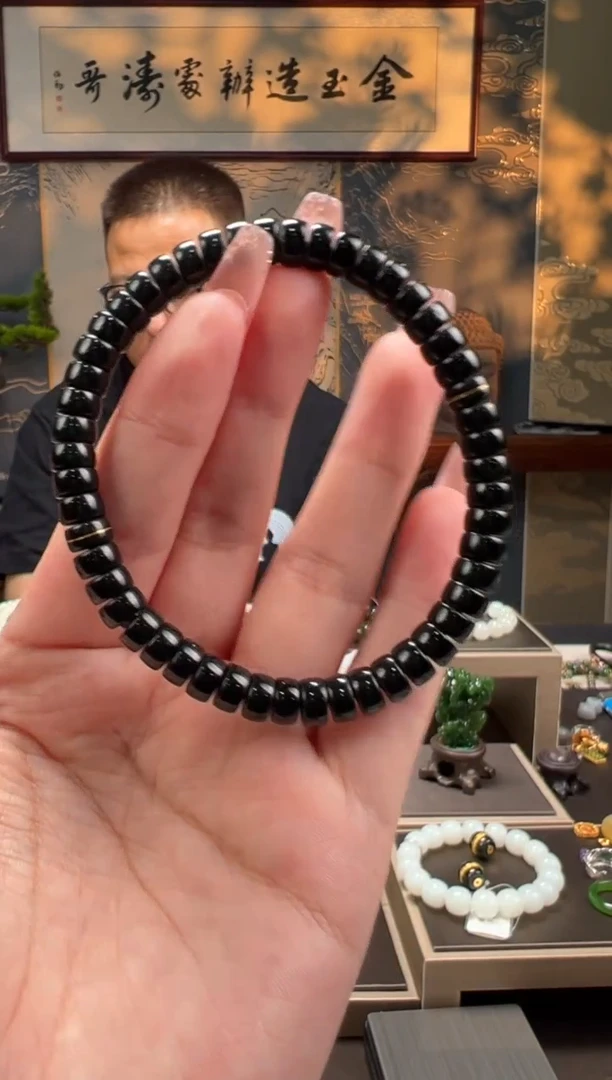 手串未镶嵌和田玉塔青 药片单圈 双金线 7mm