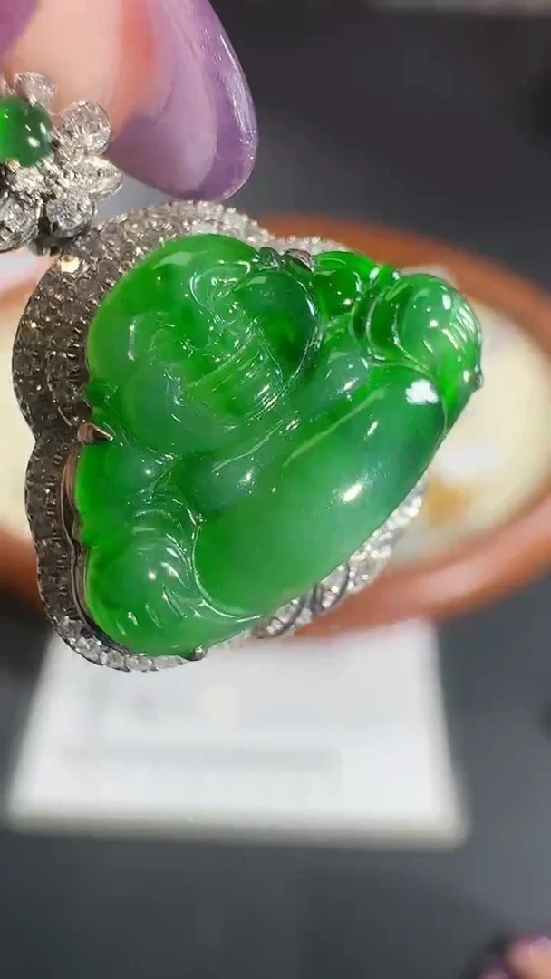 吊坠(不含链)18K金镶嵌翡翠【源头工厂】钻石镶嵌