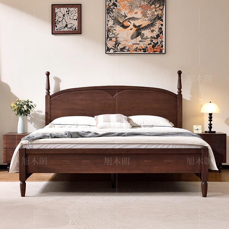 黑胡桃木实木床现代轻奢床双人床1米8大床主卧床婚床新中式1.8m床