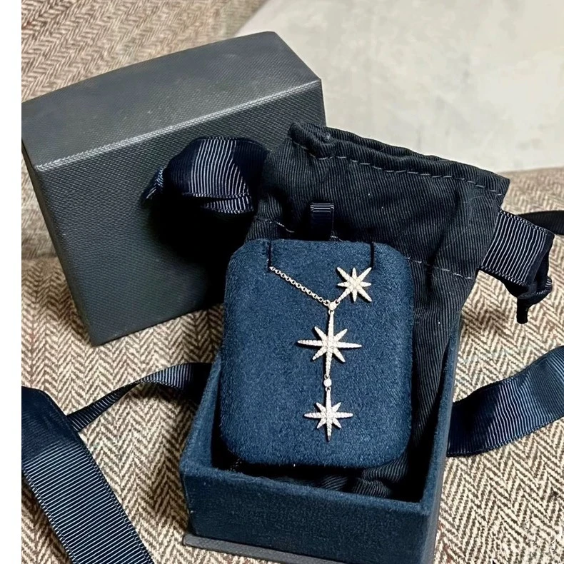 坠链均925银 三星六芒星项链吊坠女轻奢时尚毛衣链闺蜜情侣情侣