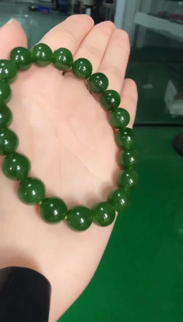 未镶嵌手串和田玉（碧玉）碧玉10mm菠菜绿手串