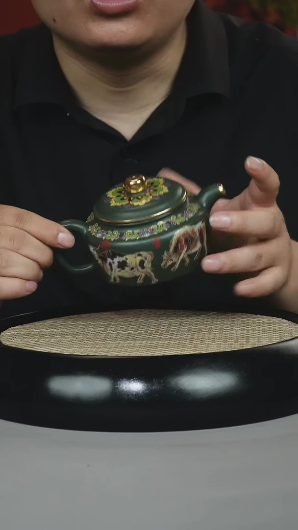 茶壶紫砂民国绿 德钟 五牛 珐琅彩