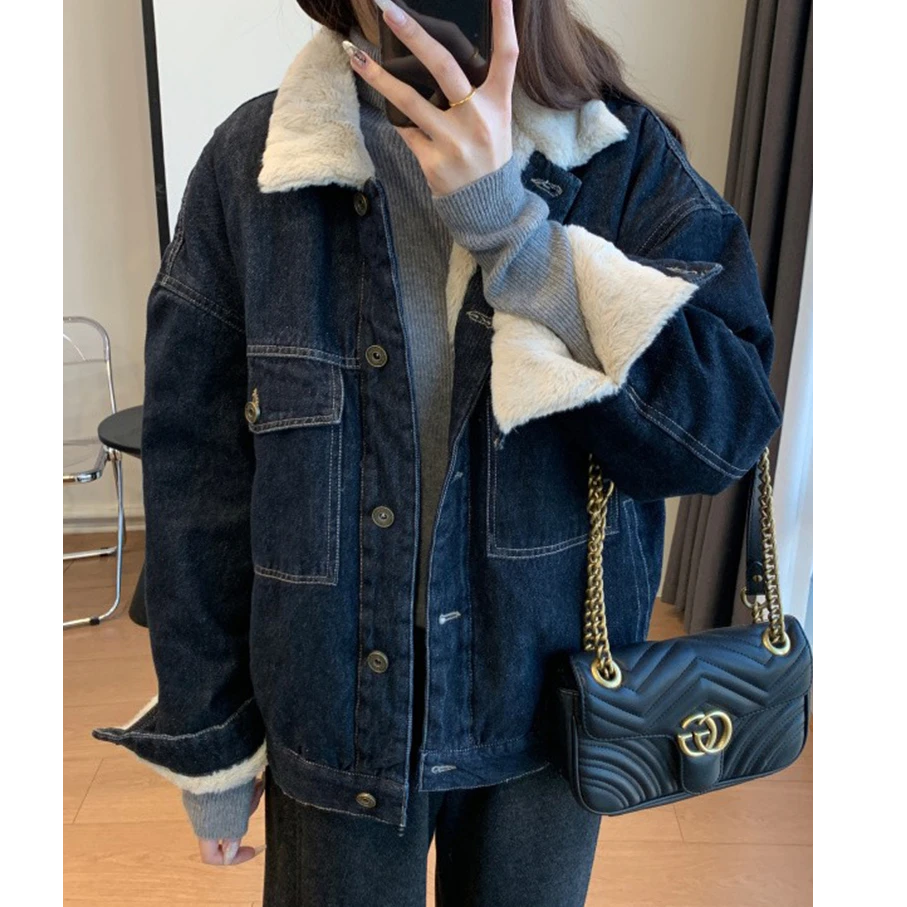 加绒加厚牛仔外套女【不掉色】2025冬季时髦宽松时尚保暖夹克上衣