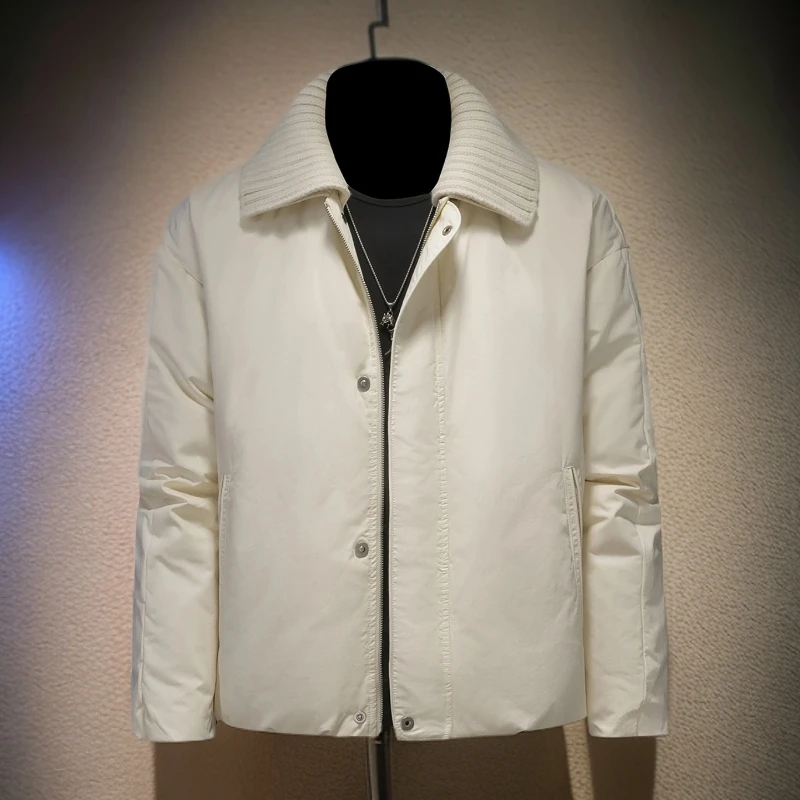 维斯克纳可拆卸针织领羽绒服男士冬季简约休闲翻领白鸭绒保暖外套