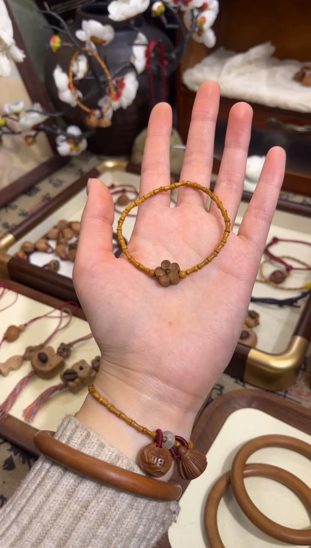 手串桃核【桃缘行】竹节「小花」桃木桃核辟、挡、驱、护 备注手围