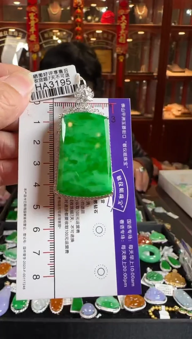 颈饰18K金镶嵌翡翠HA3195 辣绿无事牌