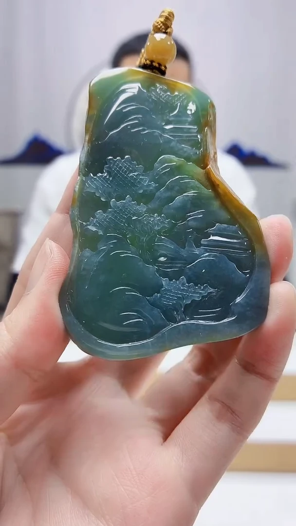 未镶嵌定制翡翠4898zm-毛货挂件36山水