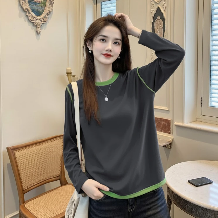 【拼图碎片】假两件设计感正肩卫衣绒衫打底单穿卫衣宽松长袖时尚