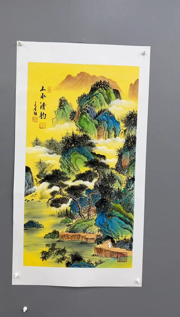 国画锦煌专属/李鲤手绘/山水清韵/画芯100*55/金碧三尺