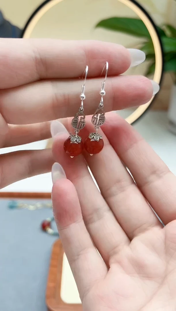 玛瑙/玉髓耳饰银S925镶嵌350