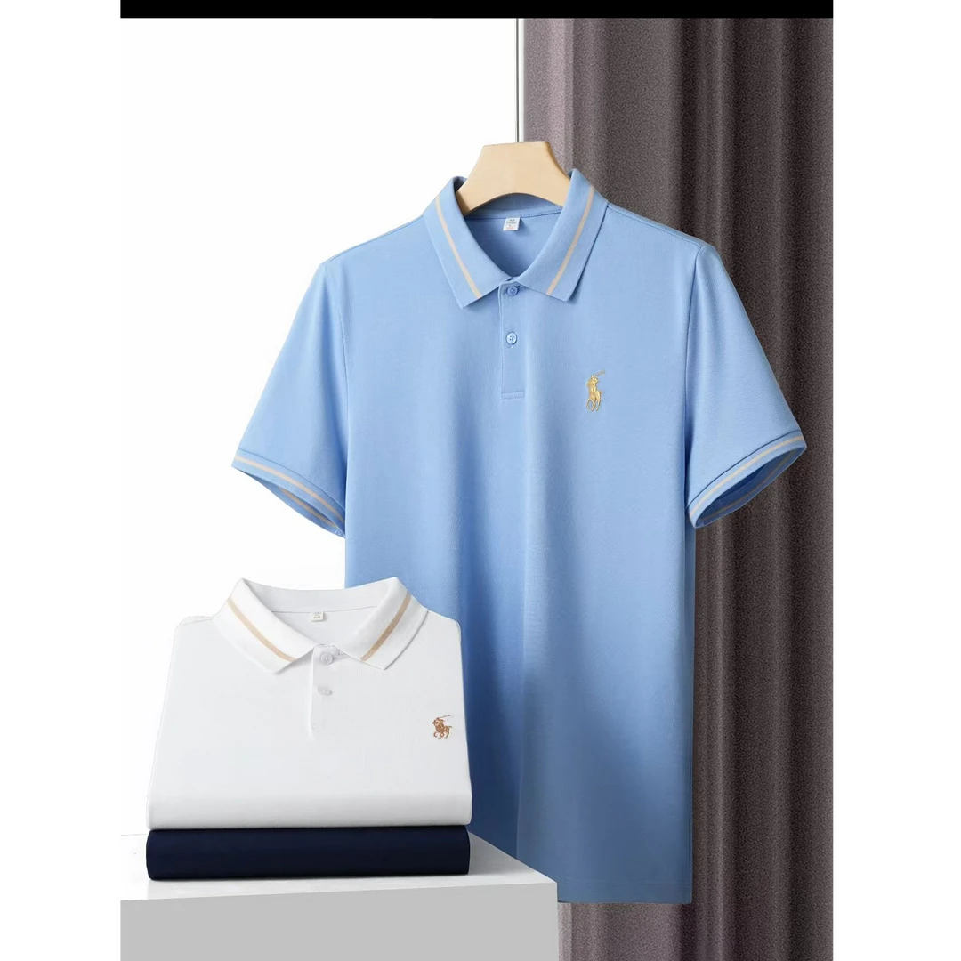 凉感透气丝光棉男士夏季短袖polo衫商务休闲时尚刺绣弹力翻领T恤