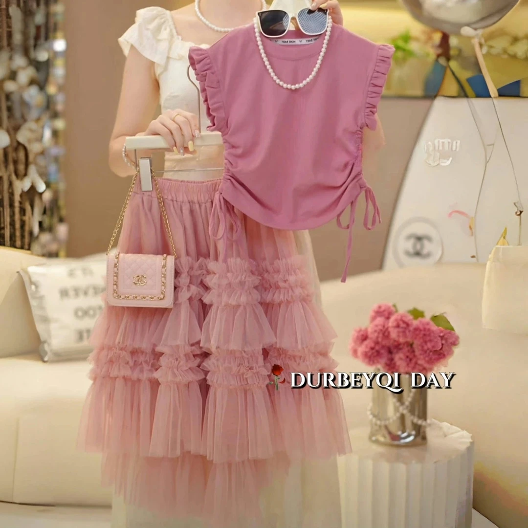 女童夏季洋气时髦连衣裙套装女大童夏装裙子儿童韩系两件套半身裙