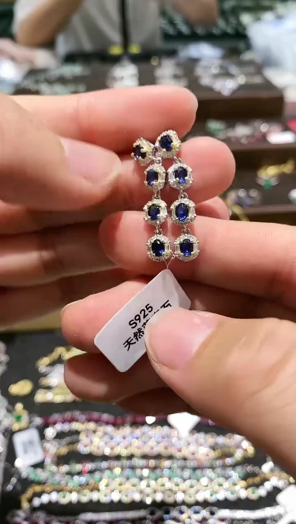 【闪购商品】蓝宝石耳饰银S925镶嵌耳饰