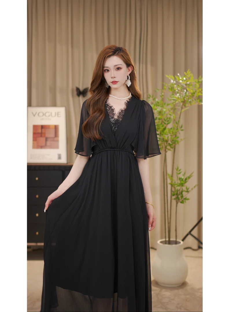 【粉丝专享】新款v领蕾丝夏季连衣裙26002