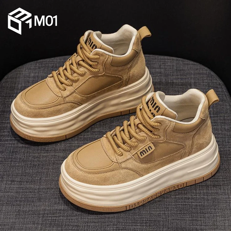 M01鞋子女2025爆款秋冬加绒增高厚底松糕百搭复古运动高帮鞋板鞋