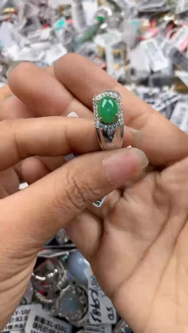 银S925镶嵌戒指翡翠10-10-10       7
