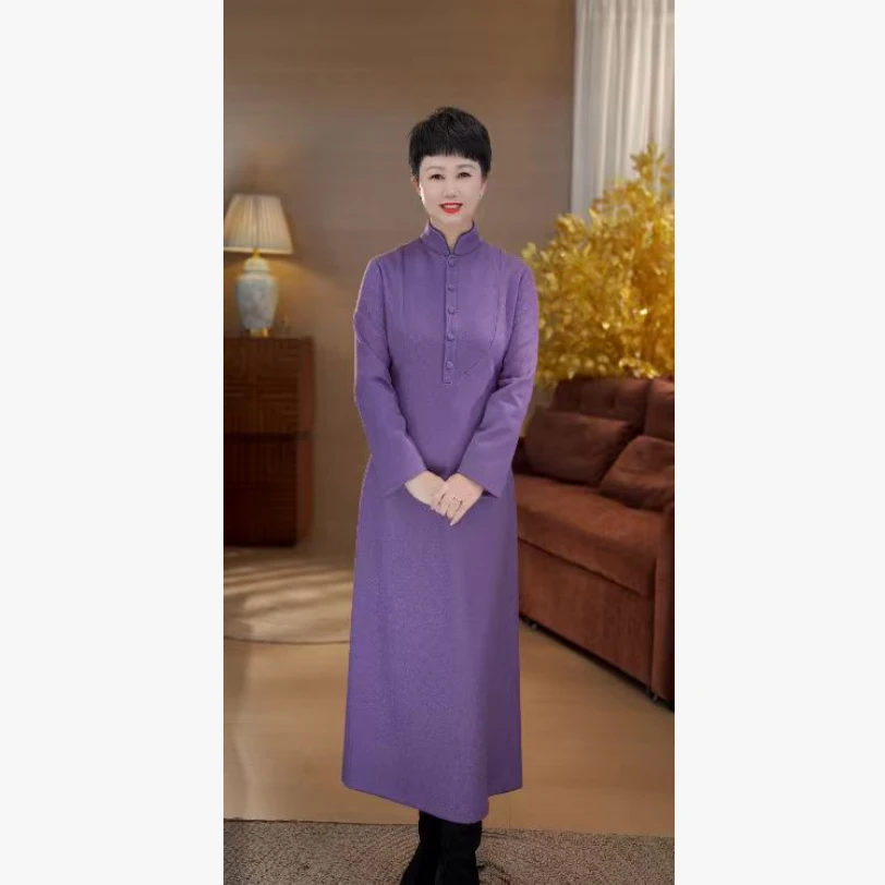 25年冬厚款弹力羊毛新中式国风气质立领复古旗袍A31114