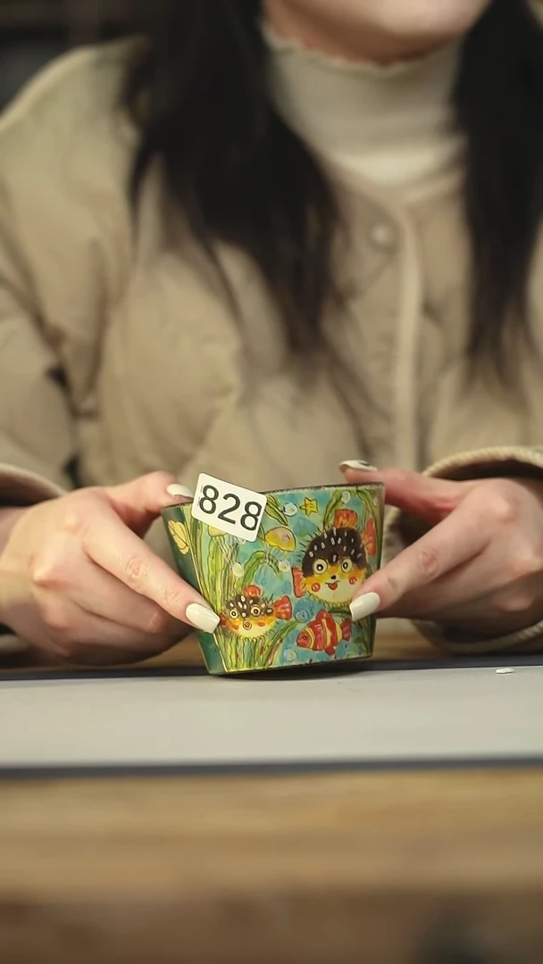 设计师手作款迷糊手绘手握杯