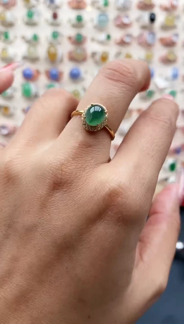 【闪购商品】翡翠戒指银S925镶嵌缅甸天然A货翡翠111 8+6