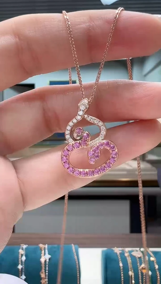 【闪购商品】钻石吊坠(不含链)18K金镶嵌钻石祥云葫芦吊坠