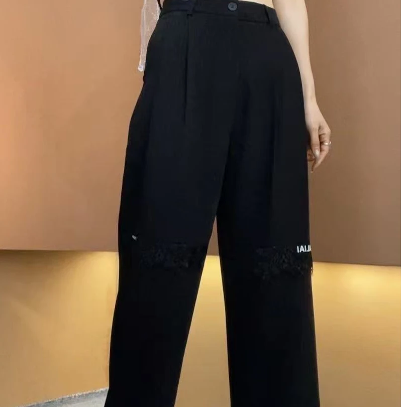 2025春夏欧货醋酸面料工装裤显瘦时尚休闲个性百搭直筒裤阔腿黑色