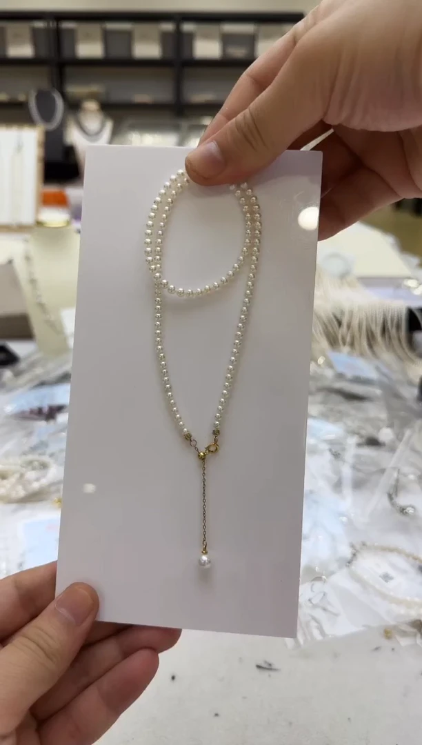 淡水珍珠银S925镶嵌项链3-4mm 吊小珠-新品