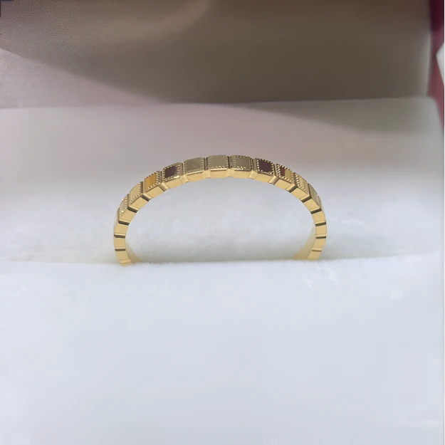 【实心】水贝黄金足金999窄版四面钉珠方糖小方块5G精工戒指环时尚