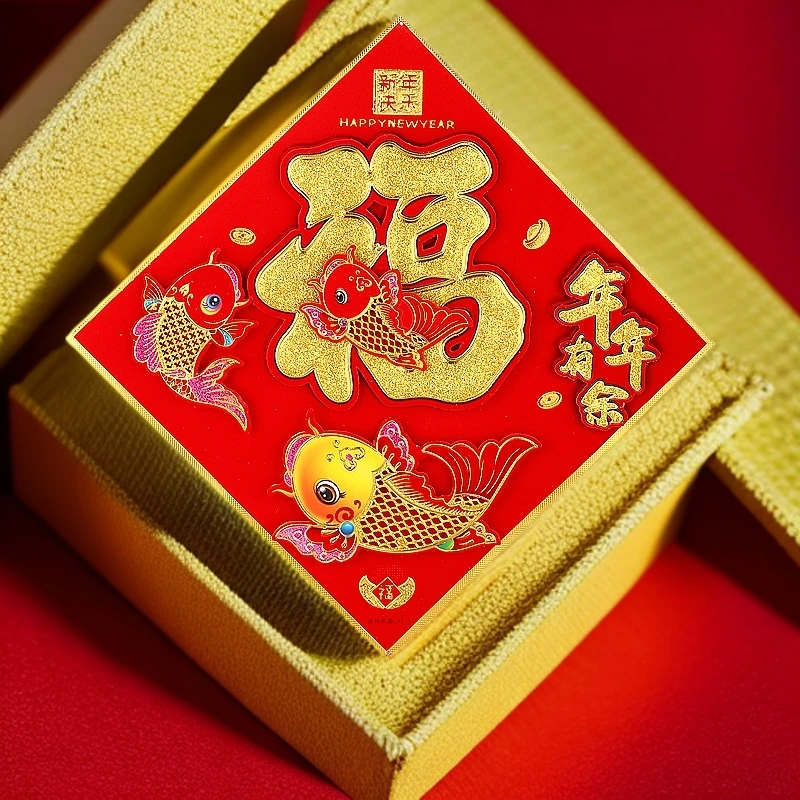 新款植绒立体生肖福字贴春节门贴年画装饰品