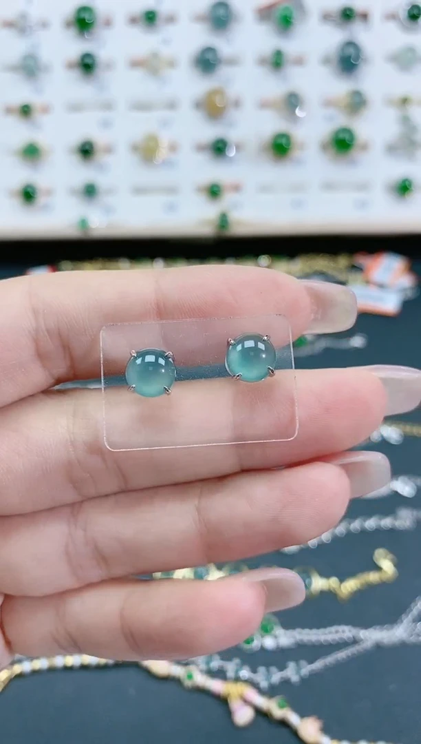翡翠银S925镶嵌耳饰天然翡翠