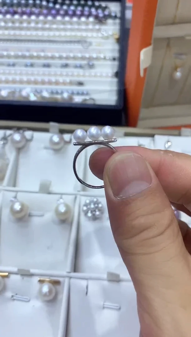 戒指银S925镶嵌淡水珍珠平衡木戒指