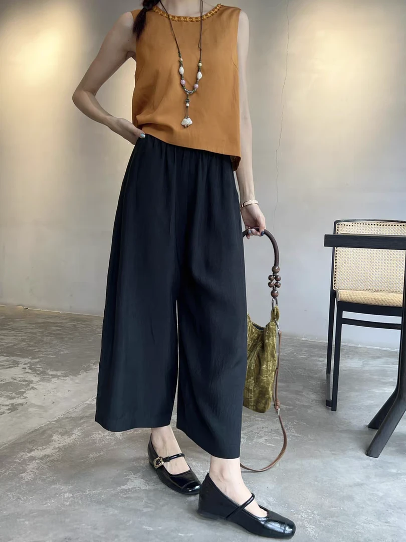 王姐专属-2025夏季新品百搭洋气九分醋酸花苞裤【本色-3527】