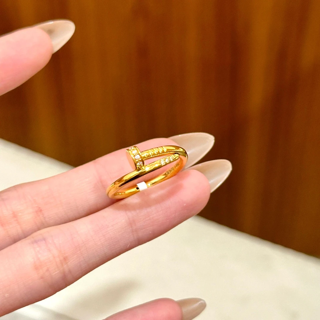 足金999 钉子戒指精致个性设计感镶嵌钉子戒 水贝黄金5D硬金