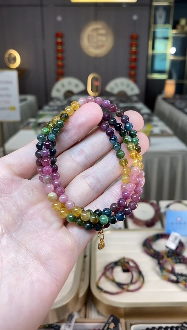 未镶嵌老矿碧玺彩虹三圈手串5mm+碧玺多样性发货一条xion