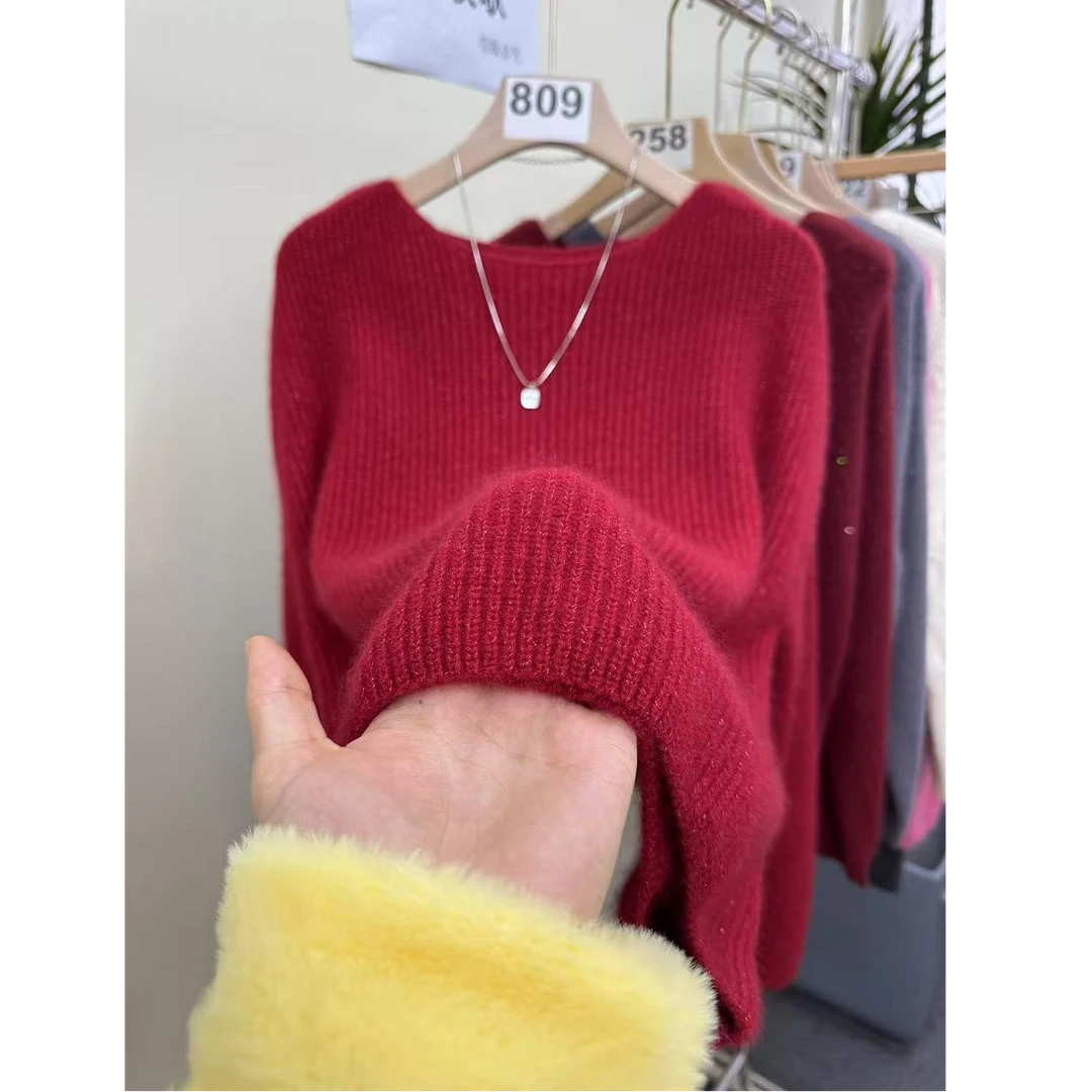 2025新款女士针织衫毛衣时尚百搭长袖网红打底红色宽松秋冬套头
