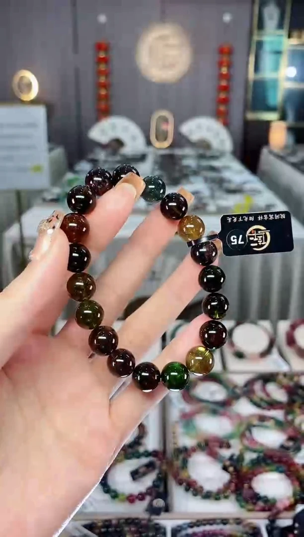 老矿碧玺黑糖透体单圈手串10mm+未镶嵌碧玺dan多样性发货一条