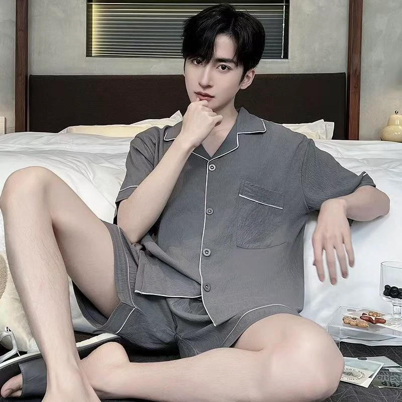 高档男士睡衣云朵棉纱感柔软夏季短袖短裤简约宽松大码薄款居家服